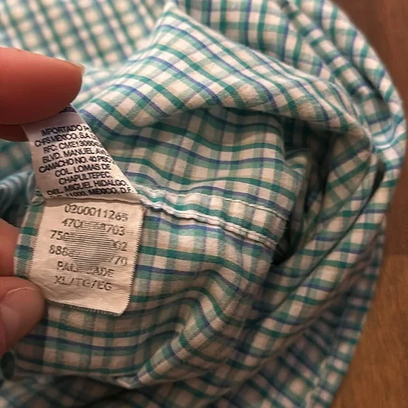 Chaps Green Blue White Plaid Button Down Short Sleeve Dress Casual Shirt Size XL - Picture 7 of 11